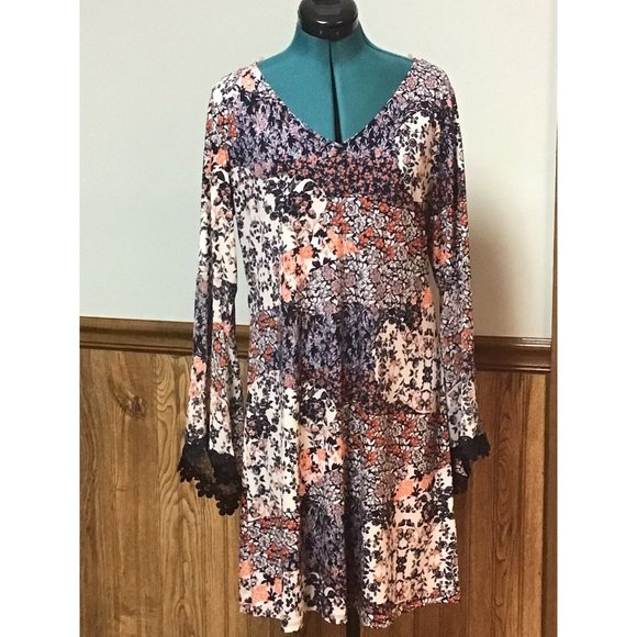 DB Established 1962 Womens BOHO Floral Sheer Sleeve Dress. Navy,peach,white sz10 - Picture 1 of 8